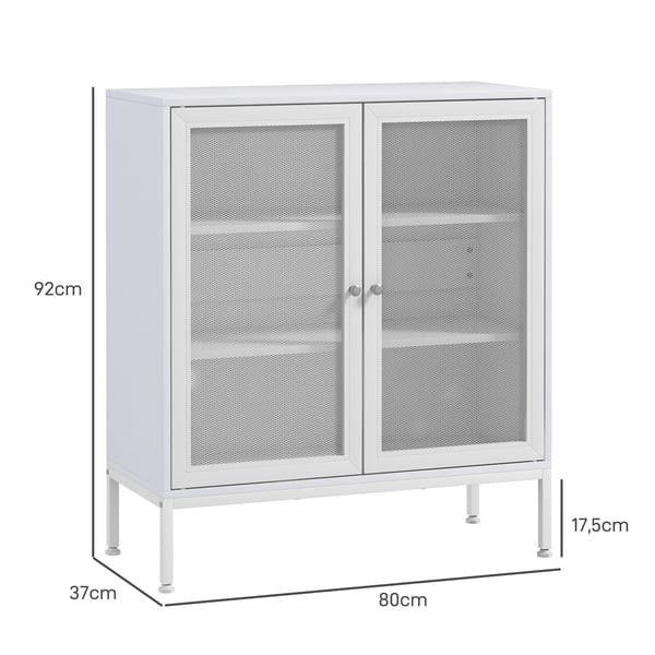 Skänk Sideboard - Kökskåp - 3 Nivåer - Gallerdörrar - 80x37x92 cm - Spånskiva med Melamin - Modern Stil - Vit