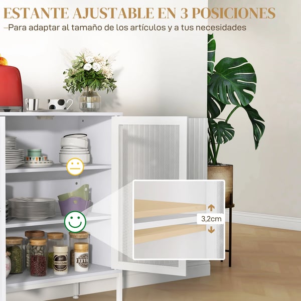 Skänk Sideboard - Kökskåp - 3 Nivåer - Gallerdörrar - 80x37x92 cm - Spånskiva med Melamin - Modern Stil - Vit