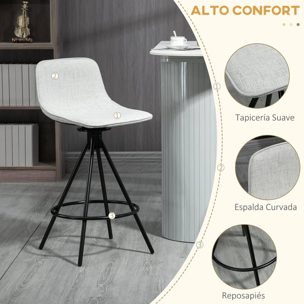 Köksbarstolar - 2-pack - Snurrbara 360° - Klädda i polyester - Stålben - Utan armstöd - 41,5x47,5x90 cm - Grå