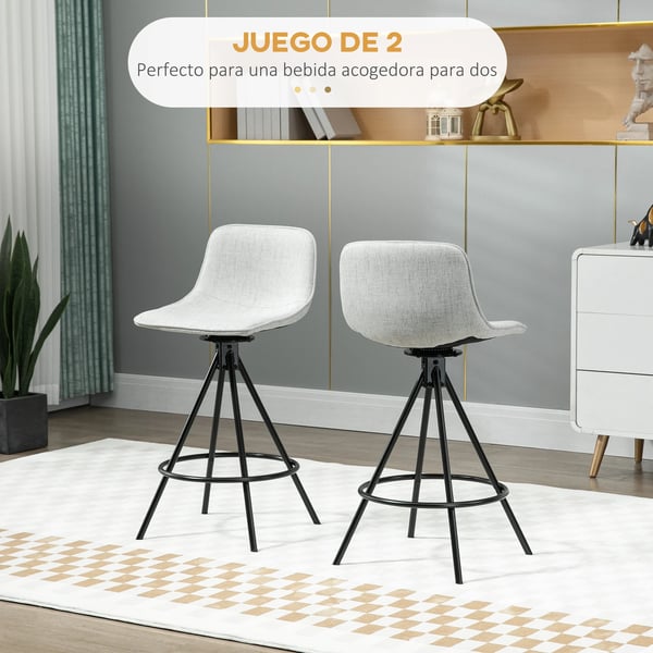 Köksbarstolar - 2-pack - Snurrbara 360° - Klädda i polyester - Stålben - Utan armstöd - 41,5x47,5x90 cm - Grå