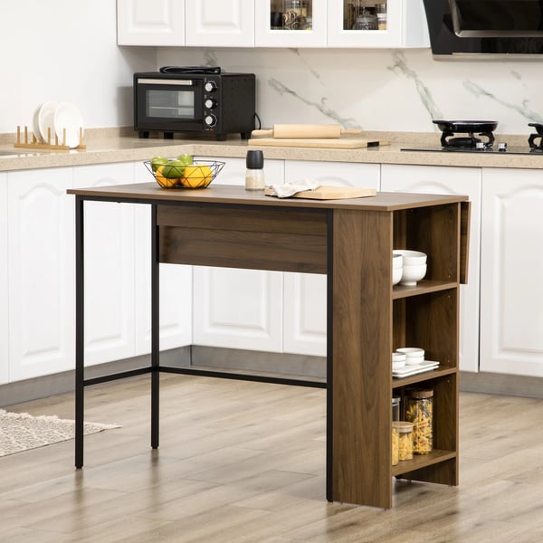 Barbord - Utdragbart - 3 Förvaringshyllor - 120 x 76 x 91,4 cm - Melamin & Metall - Modern Stil - Brun