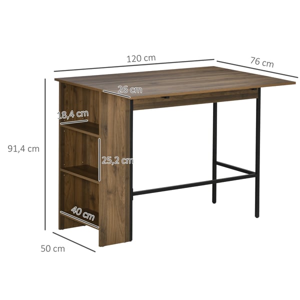 Barbord - Utdragbart - 3 Förvaringshyllor - 120 x 76 x 91,4 cm - Melamin & Metall - Modern Stil - Brun