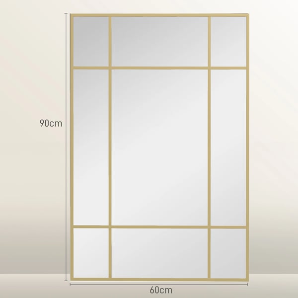Väggspegel - Rektangulär - 90 x 60 cm - Metallram - Guld