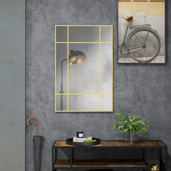 Väggspegel - Rektangulär - 90 x 60 cm - Metallram - Guld