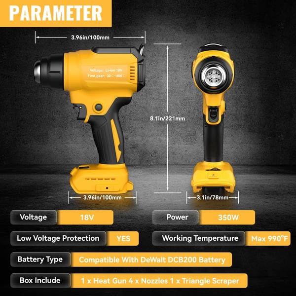 Trådløs varmepistol, til DeWalt 20V-batteri, til krympeslange, elektronik- & telefonreparation, lodning, hobby, grå