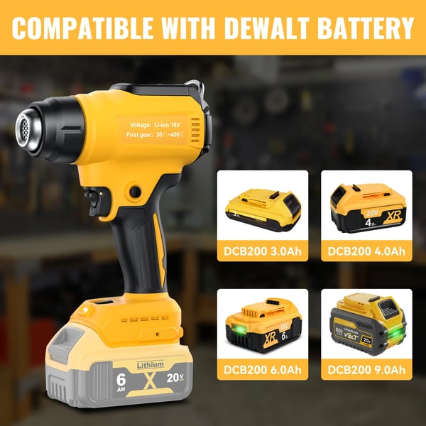 Trådløs varmepistol, til DeWalt 20V-batteri, til krympeslange, elektronik- & telefonreparation, lodning, hobby, grå