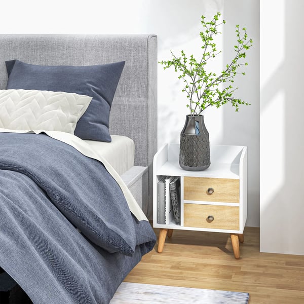Sängbord - Nattduksbord - 2 Lådor, 1 Hylla - 43x30x49 cm - Modern Marockansk Stil - Vit
