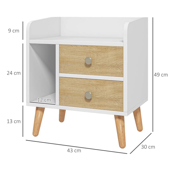 Sängbord - Nattduksbord - 2 Lådor, 1 Hylla - 43x30x49 cm - Modern Marockansk Stil - Vit