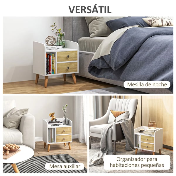 Sängbord - Nattduksbord - 2 Lådor, 1 Hylla - 43x30x49 cm - Modern Marockansk Stil - Vit