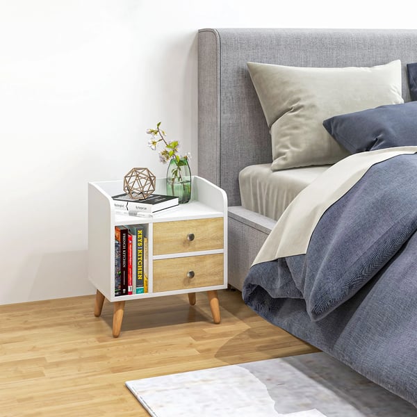 Sängbord - Nattduksbord - 2 Lådor, 1 Hylla - 43x30x49 cm - Modern Marockansk Stil - Vit