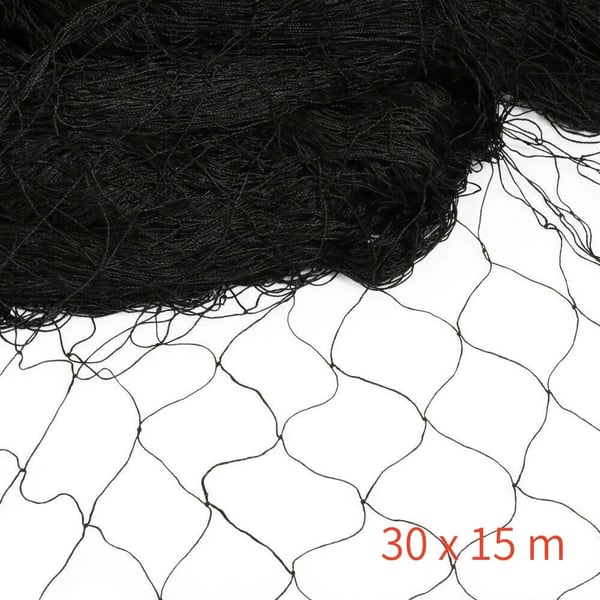 Lintuverkko - Puutarhaverkko - 30 x 15 m - Kestävä nailonverkko - Suojaa hedelmäpuita, kasveja ja vihanneksia - Musta