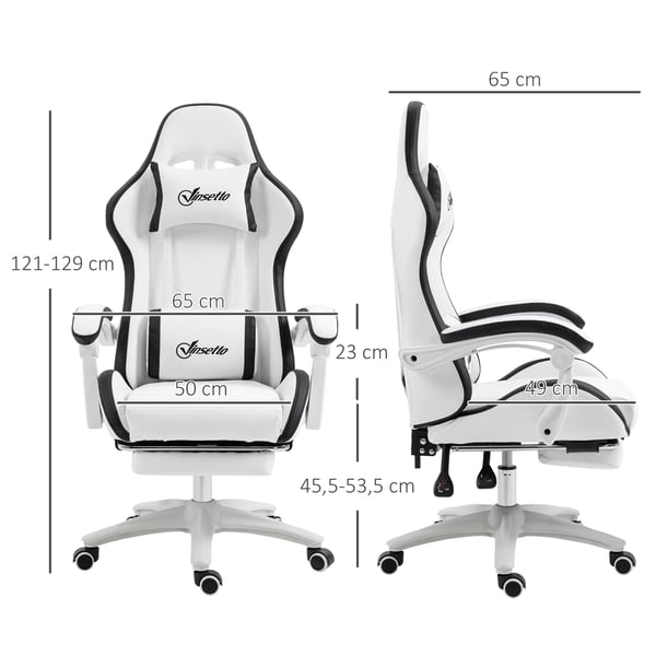 Kontorsstol i PU-läder - Skrivbordsstol - Justerbar höjd - Mått 65x65x121–129 cm - För kommersiellt bruk - Vit