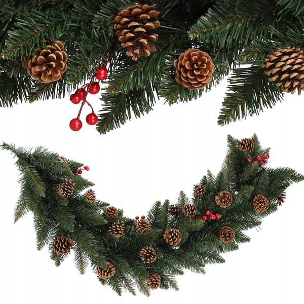 Juletræsguirlande - Gran-guirlande - 115 cm - Med kogler - Uden lys - Naturligt udseende