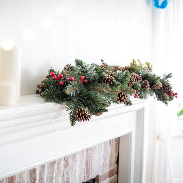 Juletræsguirlande - Gran-guirlande - 115 cm - Med kogler - Uden lys - Naturligt udseende