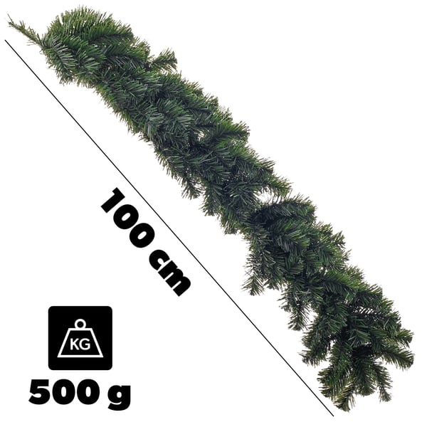 Juletræsguirlande - Guirlande til juletræ - 100 cm længde - Uden lys - Grøn