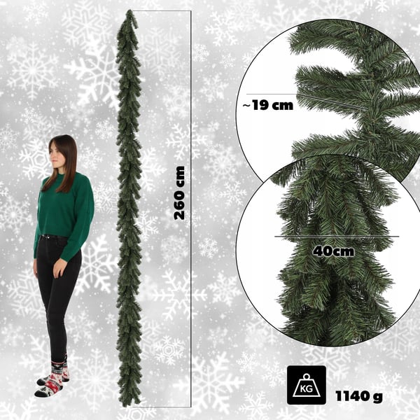 Juletræsguirlande - Juleguirlande - Længde 260 cm - Ikke-elektrisk - Grøn