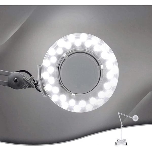 LED-lattiavalaisin, 5x suurennuslamppu säädettävällä kääntyvällä varrella ja jalustalla, kauneus/kosmetiikka/meikki/manikyyri/tatuointi, valkoinen