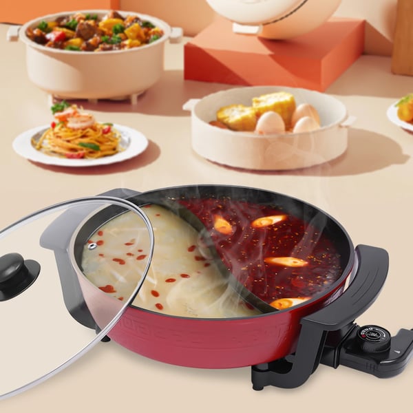 Sähköinen hot pot - Sähköpata - 1360 W - 360° kiertolämmitys - Elintarviketason tarttumaton pinnoite - Monikäyttöinen - Musta