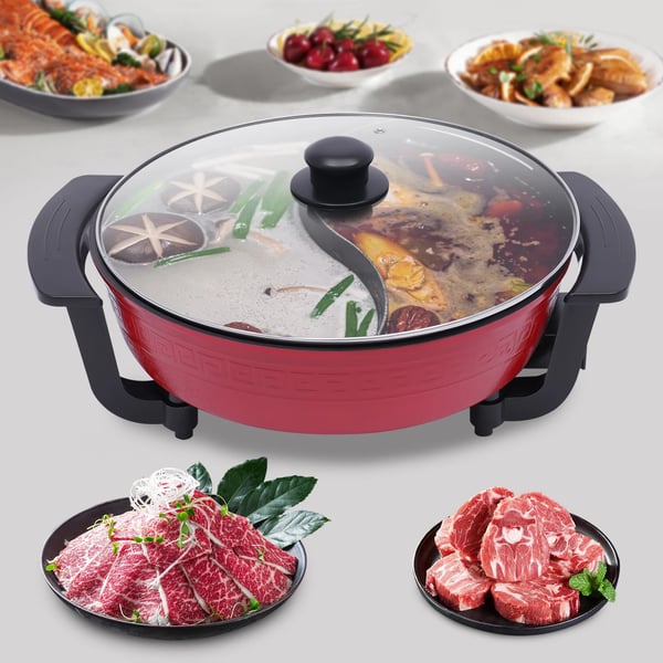 Sähköinen hot pot - Sähköpata - 1360 W - 360° kiertolämmitys - Elintarviketason tarttumaton pinnoite - Monikäyttöinen - Musta