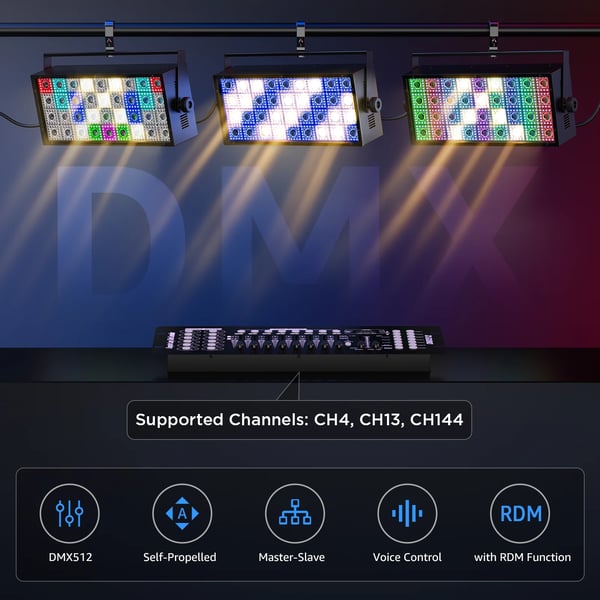 LED Wall Washer Scenelys - DMX512 - 220W - RGB + Varm hvid - Kanaler 4/13/144 - AC 90–240V - EU-stik
