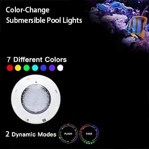 Nedsænkelig LED-poollampe, 11,6 tommer, 12V 36W, RGB 7 farver + 2 tilstande, til pool/havedam, rosa