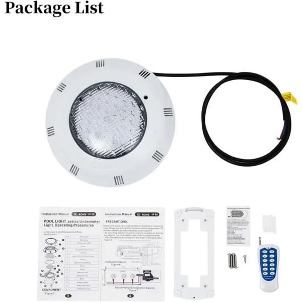 Nedsænkelig LED-poollampe, 11,6 tommer, 12V 36W, RGB 7 farver + 2 tilstande, til pool/havedam, rosa