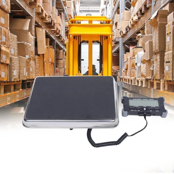 Digital fragt- og postvægt, industrigulvvægt, 200 kg/440 lb kapacitet, platform i rustfrit stål, inkl. 2 AAA-batterier, sort