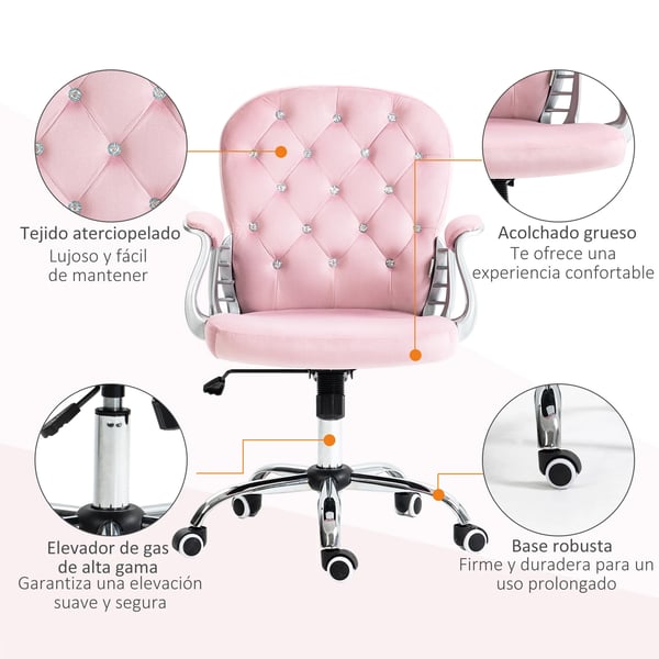 Kontorsstol - Skrivbordsstol - Sammetklädd - Maxbelastning 120 kg - Montering Krävs - Rosa