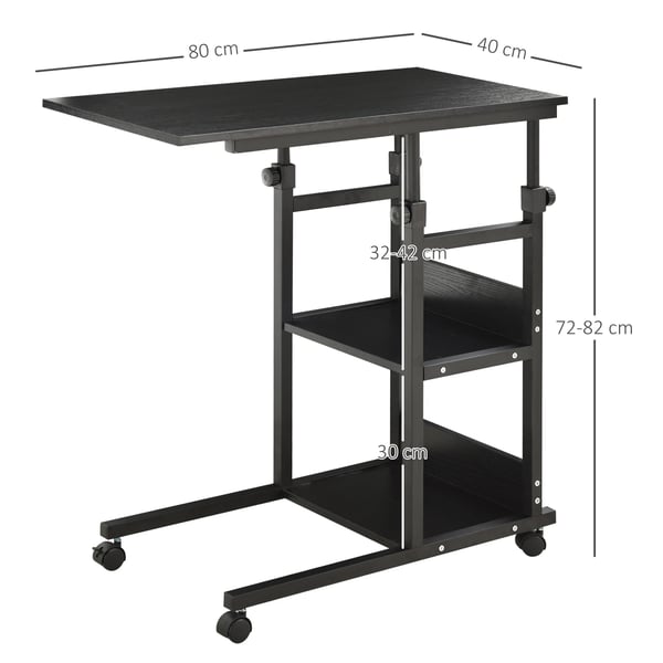 C-format Sidobord för Soffa - Soffbord - Höj- och Sänkbart - 80 x 40 cm - Svart