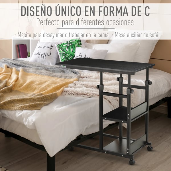 C-format Sidobord för Soffa - Soffbord - Höj- och Sänkbart - 80 x 40 cm - Svart