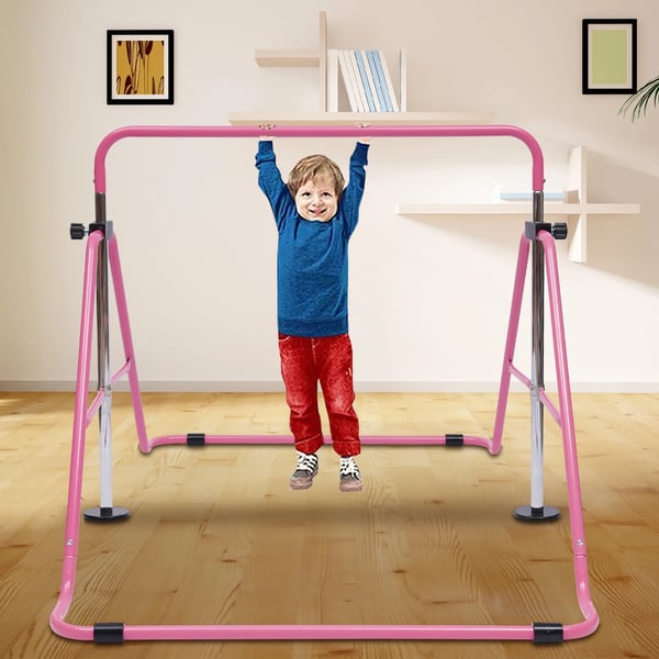 Gymnastikstang til børn - Kipstang - Sammenklappelig - 5 Højdeindstillinger - Indendørs/Udendørs - Stabil Ramme - Pink