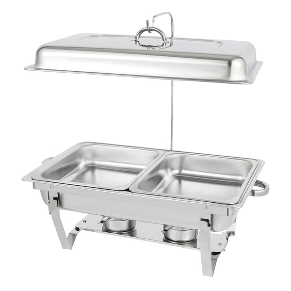 Chafing dish buffetserver - GN 2/3 - 2 rum - Rustfrit stål - Med låg - Rektangulær - Sølv