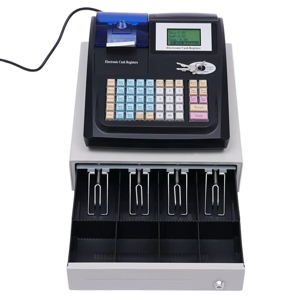 Elektroninen kassakone, kassajärjestelmä supermarkettiin/kioskiin, musta
