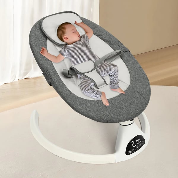 Elektrisk babygynge, vippestol/vugge med Bluetooth-musik, mørkegrå