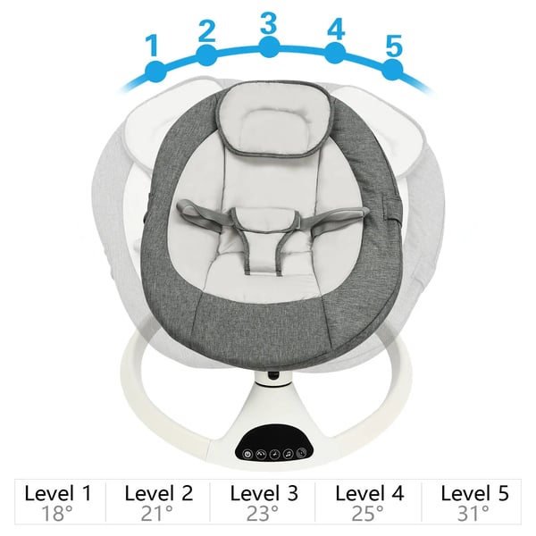 Elektrisk babygynge, vippestol/vugge med Bluetooth-musik, mørkegrå