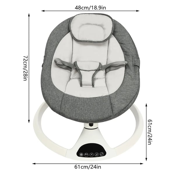 Elektrisk babygynge, vippestol/vugge med Bluetooth-musik, mørkegrå