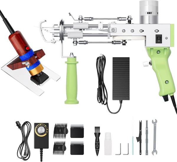 Aomdom 2‑i‑1 tuftingpistol, elektrisk, 7–21 mm luvhøjde, 5–40 mm/s, skåret & løkkeluv, sæt Primary