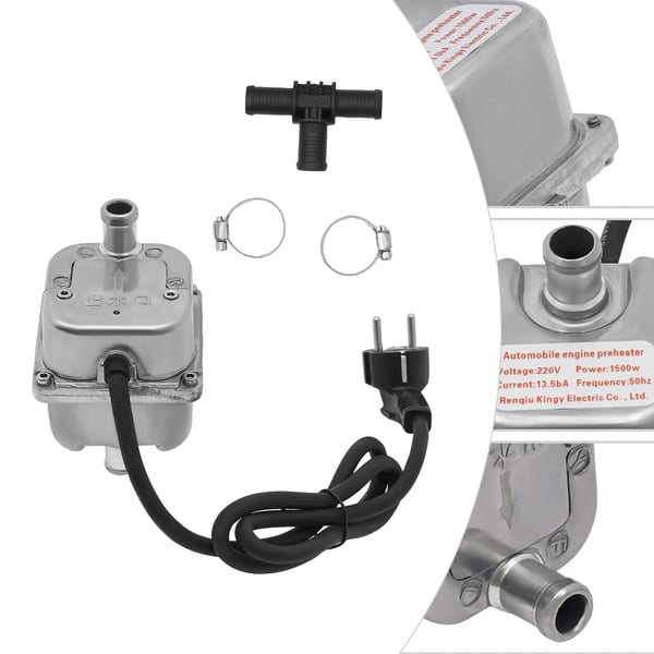Motorvarmer til bil - Parkeringsvarmer/Kølevæskevarmer - 1500 W - 220 V - Til Benzin & Diesel - Sølv