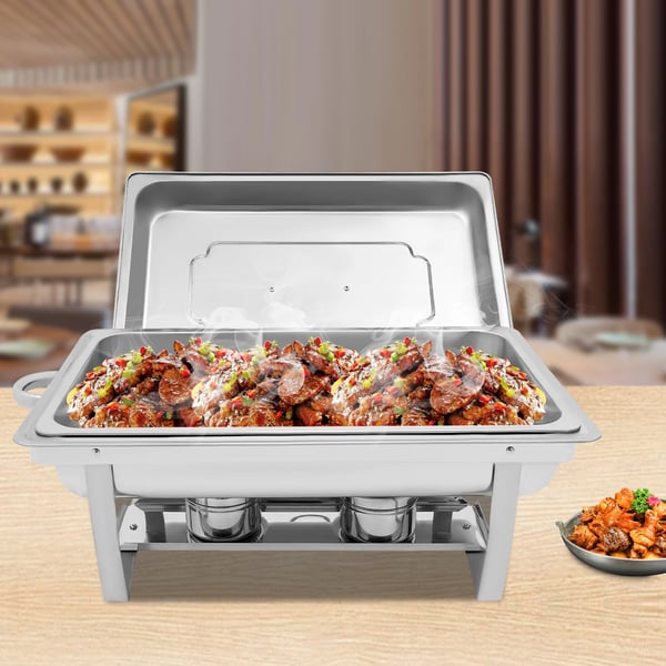 Buffetvarmer - Chafing Dish 9 L - Rustfrit Stål - Sammenklappeligt stel - Fritstående - 62×34×31 cm - Sølv