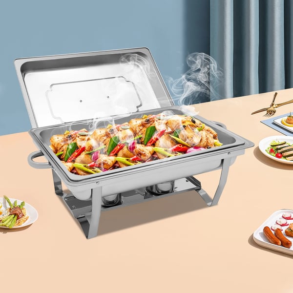 Buffetvarmer - Chafing Dish 9 L - Rustfrit Stål - Sammenklappeligt stel - Fritstående - 62×34×31 cm - Sølv