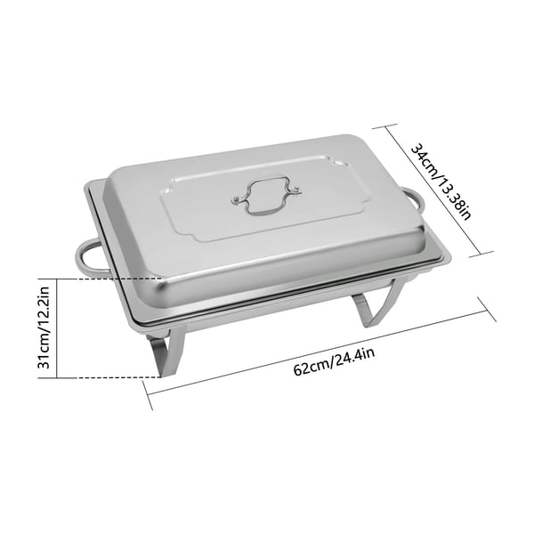 Buffetvarmer - Chafing Dish 9 L - Rustfrit Stål - Sammenklappeligt stel - Fritstående - 62×34×31 cm - Sølv