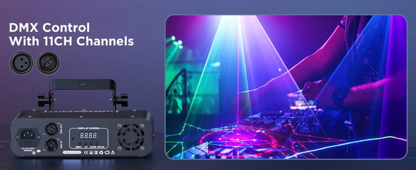Animationslaser - DJ laser scenelys - RGB fuldfarve - 50W - 11CH - DMX512 & RDM - 3D animationsmønstre - EU-stik