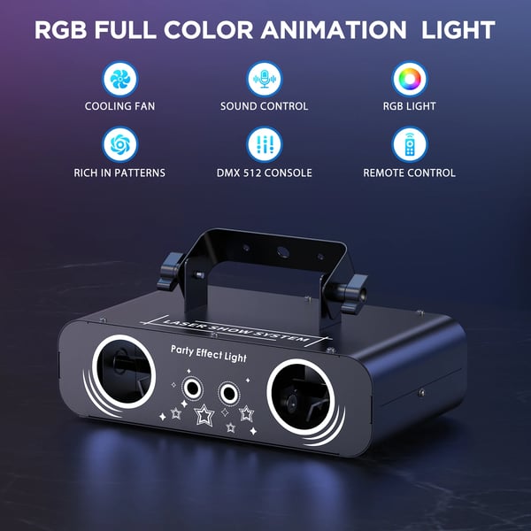 Animationslaser - DJ laser scenelys - RGB fuldfarve - 50W - 11CH - DMX512 & RDM - 3D animationsmønstre - EU-stik