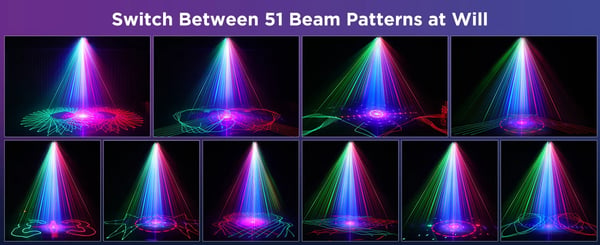 Animationslaser - DJ laser scenelys - RGB fuldfarve - 50W - 11CH - DMX512 & RDM - 3D animationsmønstre - EU-stik
