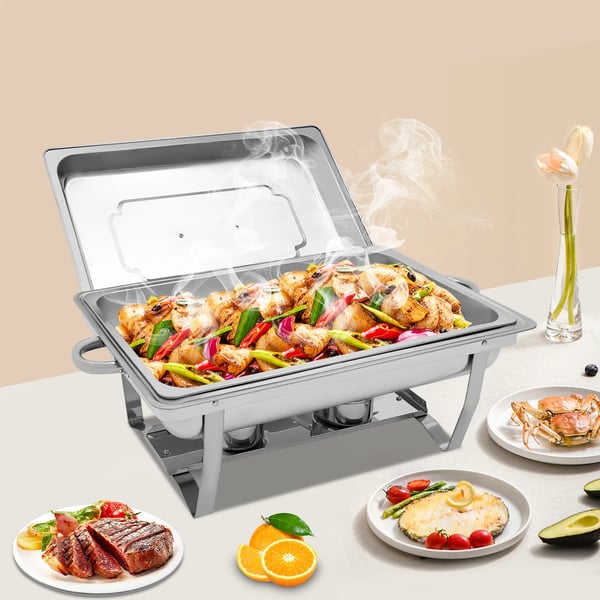 Chafing dish buffévärmare, rektangulär 9 L, rostfritt stål, silver