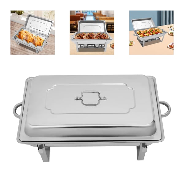 Chafing dish buffévärmare, rektangulär 9 L, rostfritt stål, silver