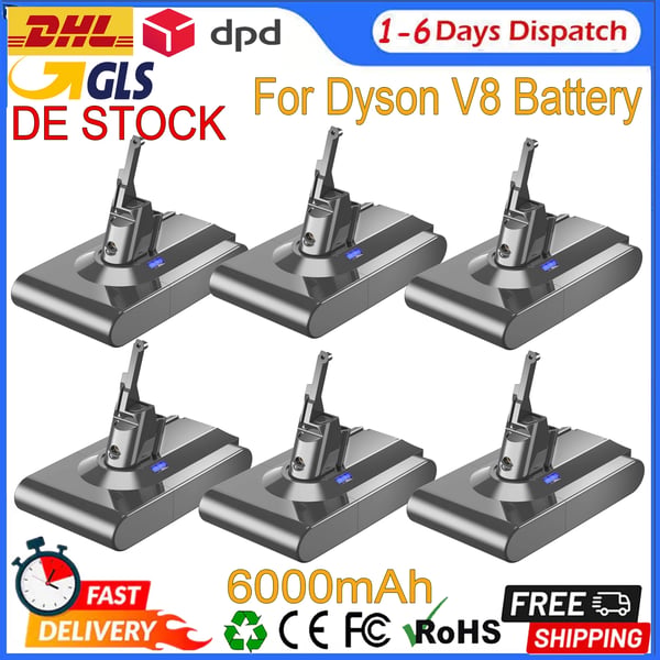 Til Dyson V8, erstatningsbatteri 6000 mAh med 21700-celler, kompatibel med V8 Absolute/Animal SV10, blå