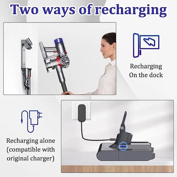 Dyson V8, Erstatningsbatteri 6000 mAh 21700-celle, kompatibel med V8 Absolute/Animal SV10, sort