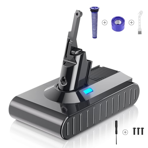 Dyson V8, udskiftningsbatteri, 21,6 V litium-ion 6000 mAh 21700-celler, grå, kompatibel med V8 Absolute/Fluffy