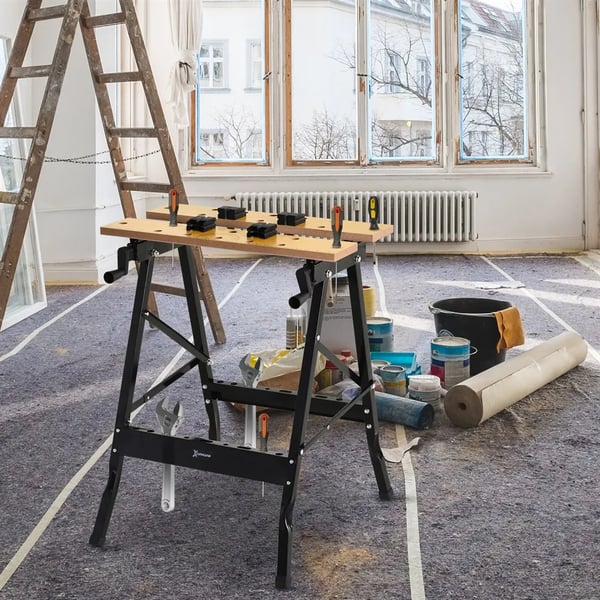 Hopfällbar arbetsbänk - Arbetsbord med klämmor - MDF-skiva, järnram - Maxbelastning 70 kg - För hem och DIY
